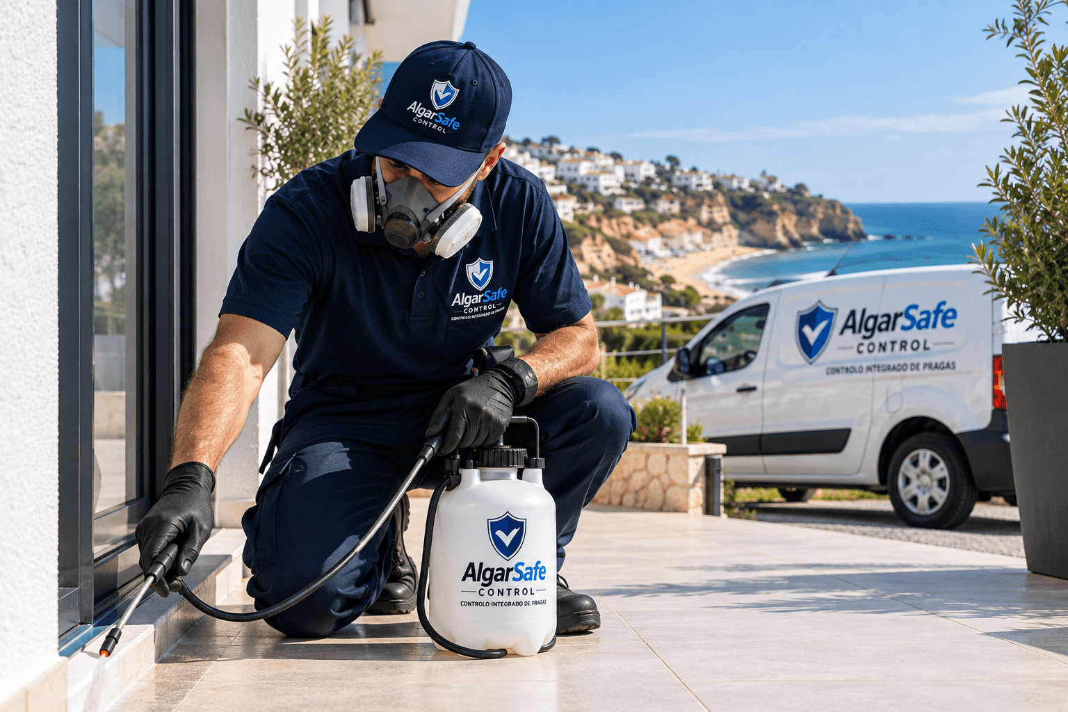 Técnico da AlgarSafe Control realizando tratamento profissional
